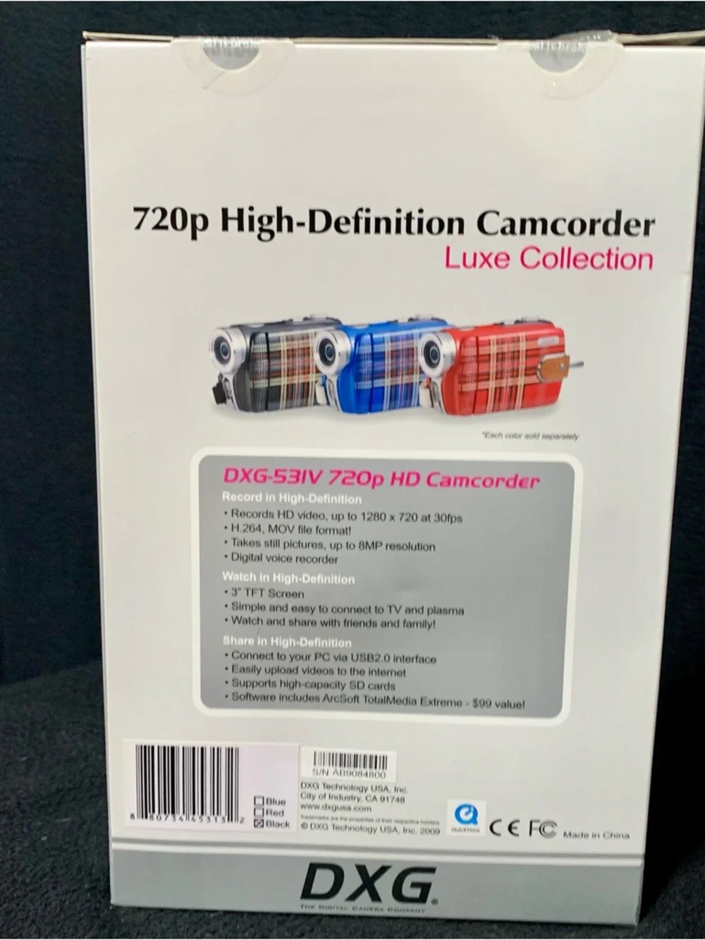 DXG-531V 720p HD Camcorder Luxe Collection Plaid NEW in Box w/ Case SD Card